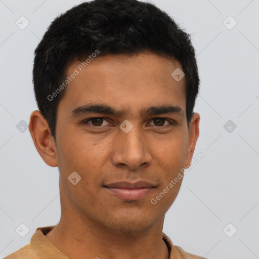 Neutral asian young-adult male with short  brown hair and brown eyes