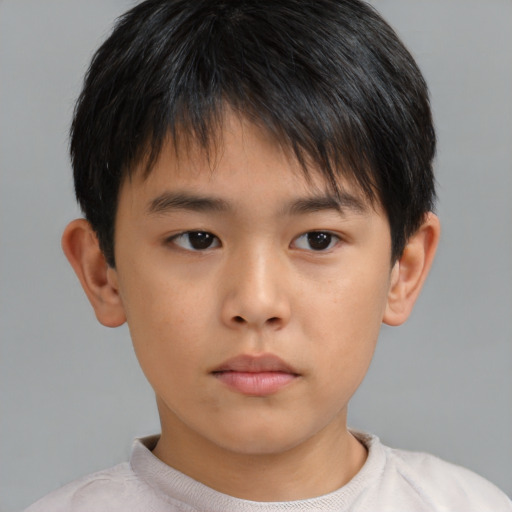 Neutral asian child male with short  brown hair and brown eyes