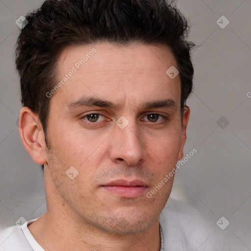 Neutral white adult male with short  brown hair and brown eyes