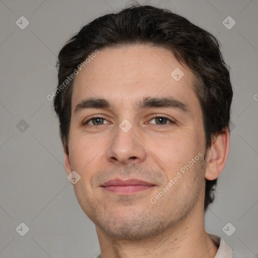 Neutral white adult male with short  brown hair and brown eyes