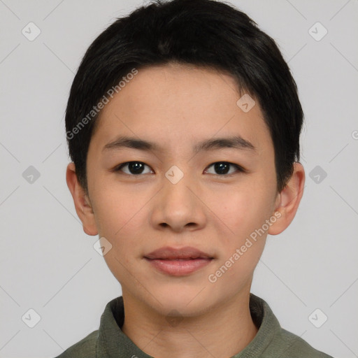 Neutral asian young-adult male with short  black hair and brown eyes