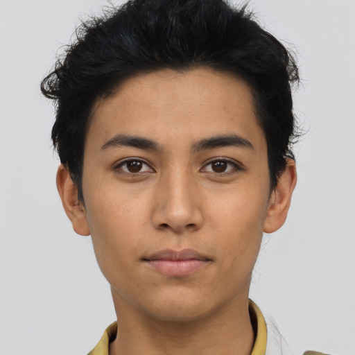 Neutral asian young-adult male with short  black hair and brown eyes