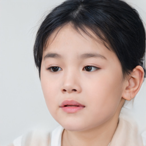 Neutral asian child female with medium  brown hair and brown eyes