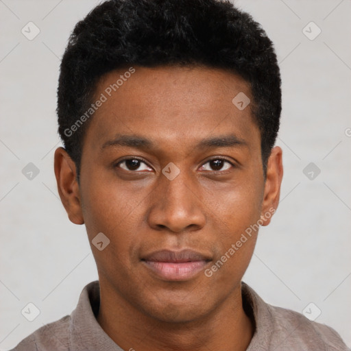 Neutral black young-adult male with short  brown hair and brown eyes