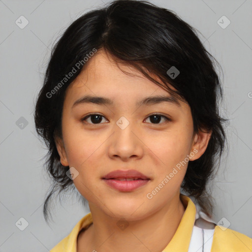 Neutral asian young-adult female with medium  brown hair and brown eyes