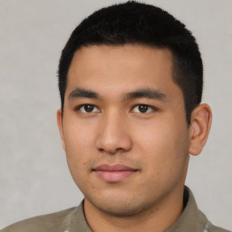 Neutral asian young-adult male with short  black hair and brown eyes