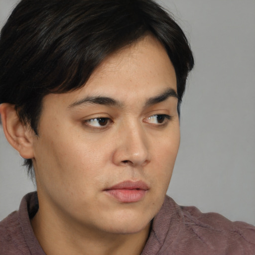 Neutral asian young-adult male with medium  brown hair and brown eyes