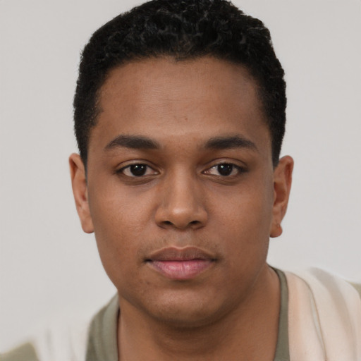 Neutral black young-adult male with short  brown hair and brown eyes