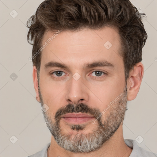 Neutral white adult male with short  brown hair and brown eyes