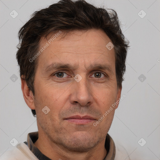 Neutral white adult male with short  brown hair and brown eyes