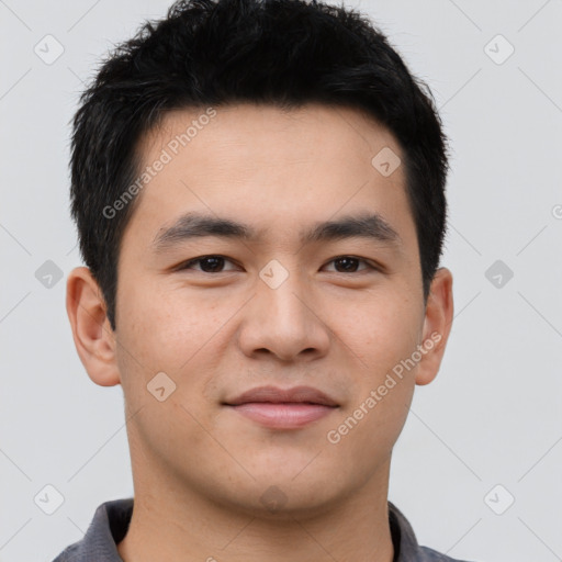 Neutral asian young-adult male with short  black hair and brown eyes