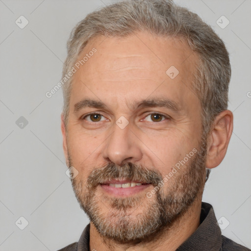 Neutral white adult male with short  brown hair and brown eyes