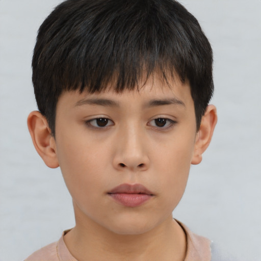 Neutral asian child male with short  brown hair and brown eyes