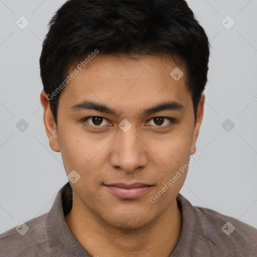 Neutral asian young-adult male with short  brown hair and brown eyes