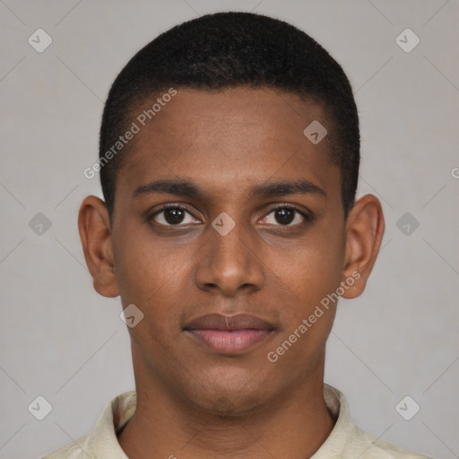 Neutral black young-adult male with short  brown hair and brown eyes