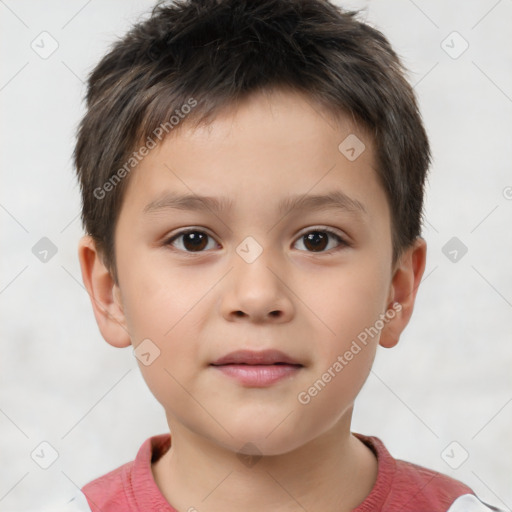 Neutral white child male with short  brown hair and brown eyes