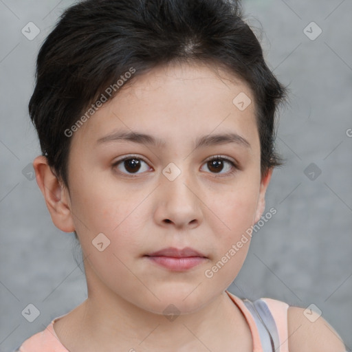 Neutral white young-adult female with short  brown hair and brown eyes