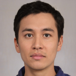 Neutral asian young-adult male with short  brown hair and brown eyes