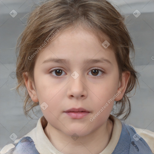 Neutral white child female with medium  brown hair and brown eyes