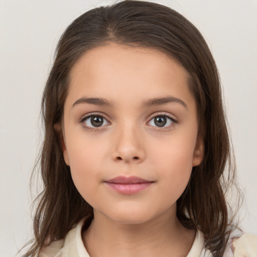 Neutral white child female with medium  brown hair and brown eyes