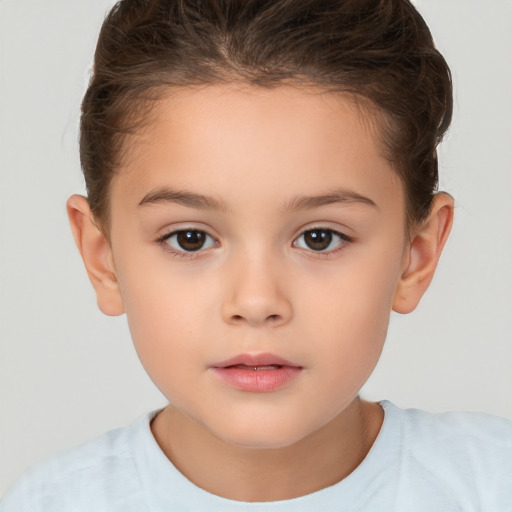 Neutral white child female with short  brown hair and brown eyes