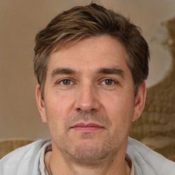 Neutral white adult male with short  brown hair and brown eyes