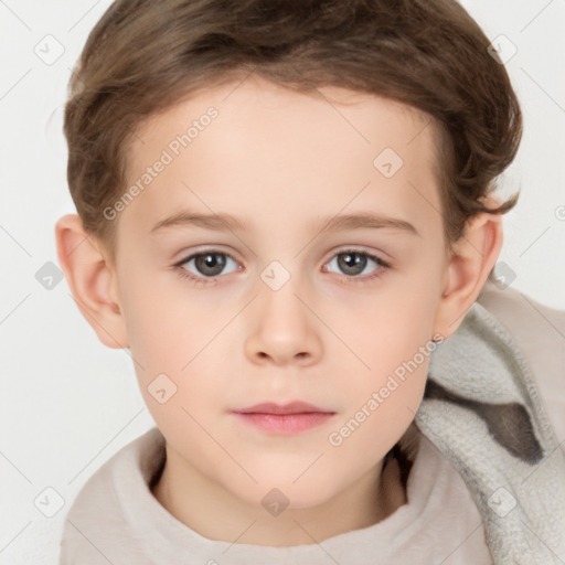 Neutral white child female with short  brown hair and brown eyes