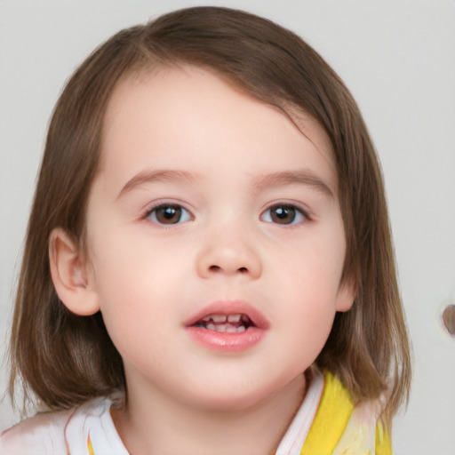 Neutral white child female with medium  brown hair and brown eyes