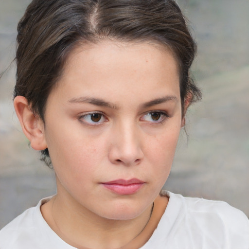 Neutral white young-adult female with short  brown hair and brown eyes