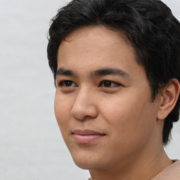 Neutral asian young-adult male with short  brown hair and brown eyes