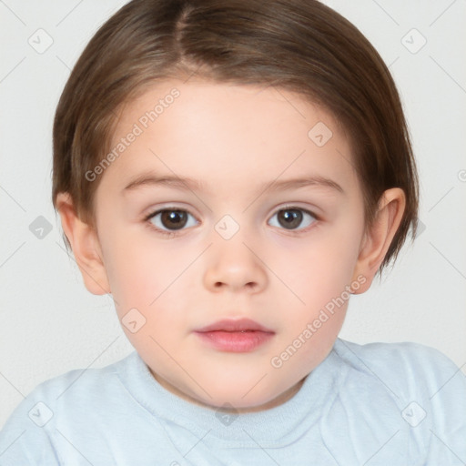 Neutral white child female with short  brown hair and brown eyes