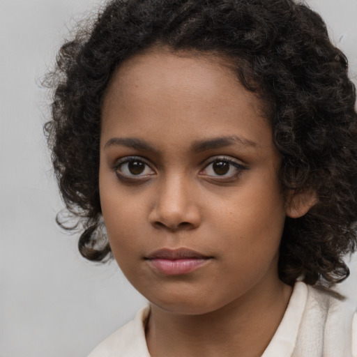 Neutral black young-adult female with long  brown hair and brown eyes