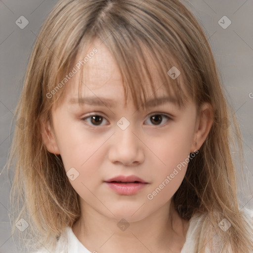 Neutral white child female with medium  brown hair and brown eyes