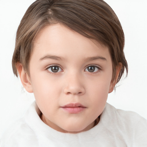 Neutral white child female with medium  brown hair and brown eyes