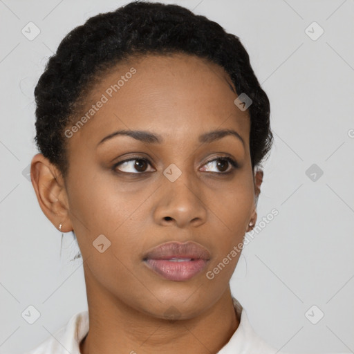 Neutral black young-adult female with short  brown hair and brown eyes