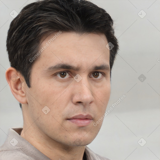 Neutral white adult male with short  brown hair and brown eyes