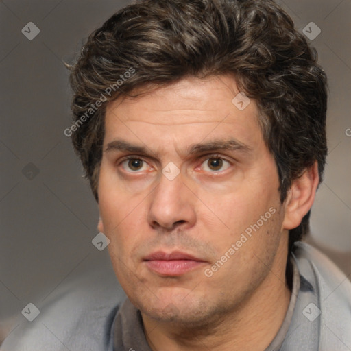 Neutral white adult male with short  brown hair and brown eyes