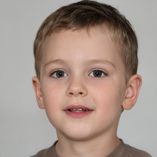 Neutral white child male with short  brown hair and grey eyes