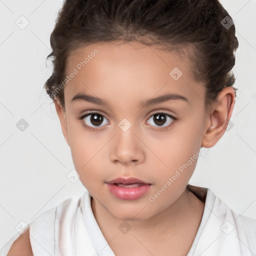 Neutral white child female with short  brown hair and brown eyes