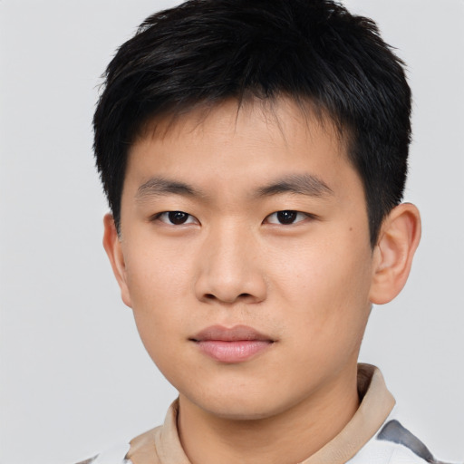Neutral asian child male with short  black hair and brown eyes