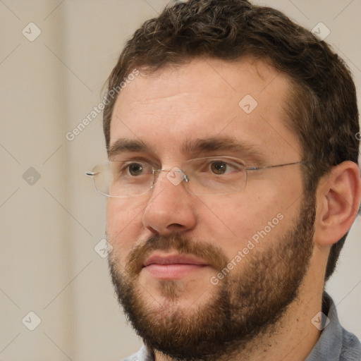 Neutral white adult male with short  brown hair and brown eyes