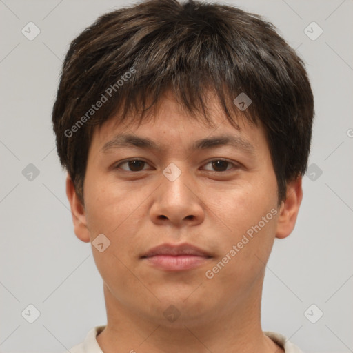 Neutral asian young-adult male with short  brown hair and brown eyes