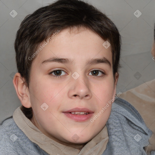 Joyful white child male with short  brown hair and brown eyes