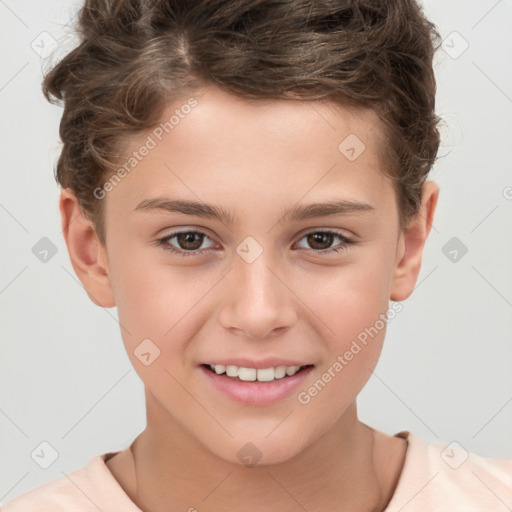 Joyful white child male with short  brown hair and brown eyes