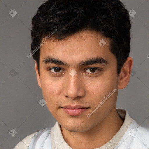 Neutral asian young-adult male with short  brown hair and brown eyes