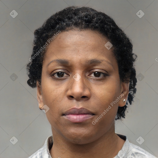 Neutral black young-adult female with short  brown hair and brown eyes