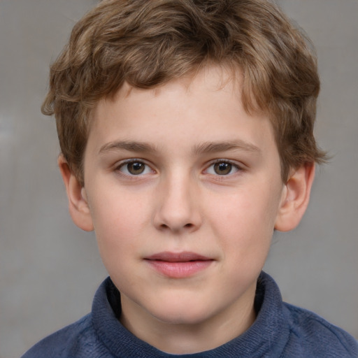 Neutral white child male with short  brown hair and grey eyes