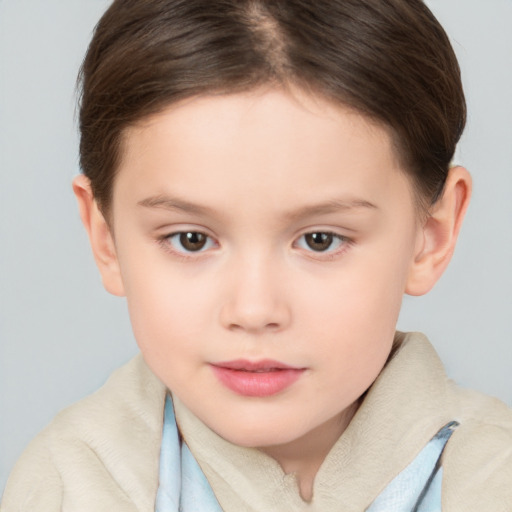 Neutral white child female with short  brown hair and brown eyes