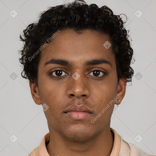 Neutral black young-adult male with short  brown hair and brown eyes