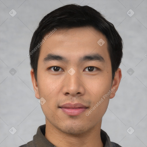 Neutral asian young-adult male with short  black hair and brown eyes